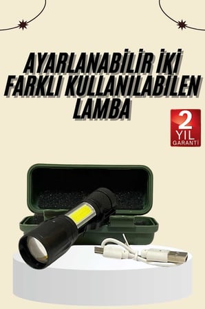 Uzun Menzilli Şarjlı El Feneri Uzun Ömürlü Led Işık Lamba