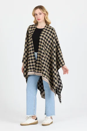 APARİM Kadın Panço Pamuk Polyester Karışımlı Kumaş Krem Standart Beden