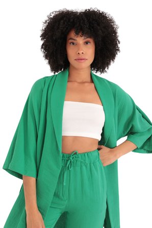 Rahat Kesim Kimono Üst-Yeşil