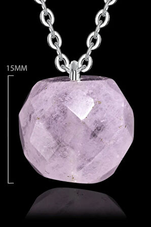 Sertifikalı Fasetli Doğal Pembe Kuvars Taşı Kolye