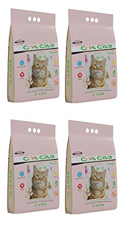 Cat City Ekstra Parfümlü Bentonit Topaklanan Kedi Kumu 10 Lt Bebek Pudralı ( 4 Adet )