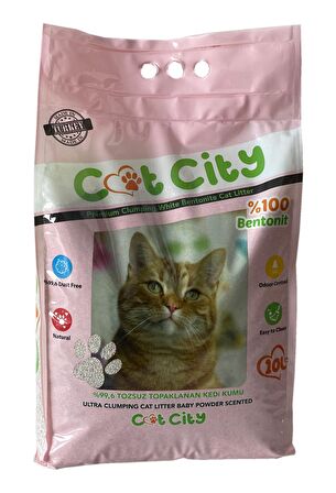 Cat City Ekstra Parfümlü Bentonit Topaklanan Kedi Kumu 10 Lt Bebek Pudralı