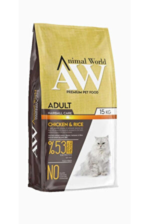 Animal World Hairball Tüy Yumağı Önleyici Tavuklu Kedi Maması 15 Kg