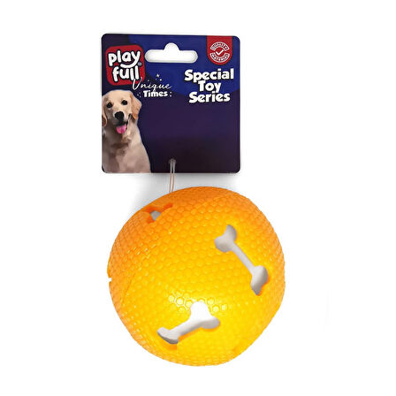 Playfull Sesli Kemik Desenli Plastik Top Köpek Oyuncağı 7,5 Cm Turuncu