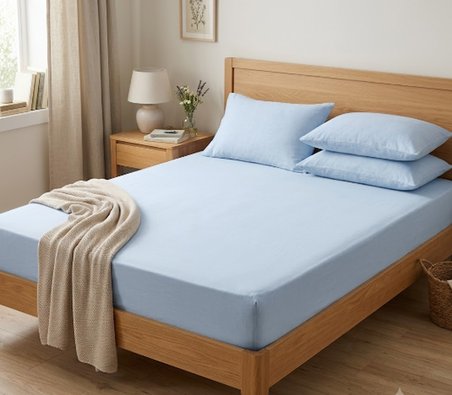 Hoka Çift Kişilik Lastikli Çarşaf Takımı Buz Mavisi 160x200 cm (Yastık Kılıflı)