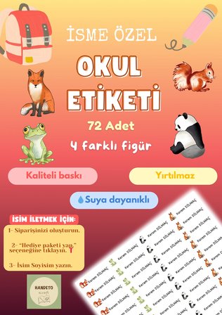72 Adet Hayvan Temalı Kişiye Özel Okul Etiketi İsim Yazılabilen Etiket Kalem Defter İsimli Etiket n2
