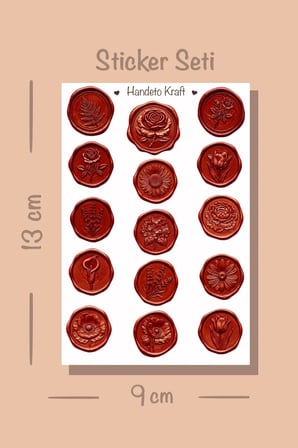4'lü Mum Mühür Görünümlü Bordo Desen Sticker Seti Bullet Journal Scrapbook Paketleme Davetiye