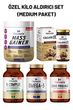 Özel Kilo Aldırıcı Set - Medium Paket ( Omega 3, B Complex, Çinko, Calorix, Gainer 1500gr)