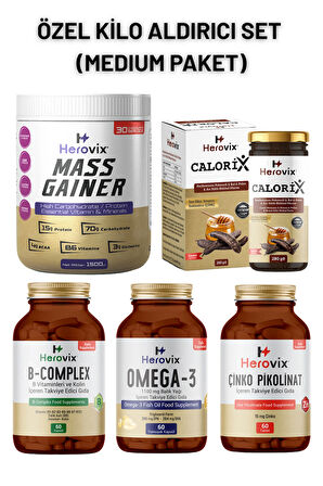 Özel Kilo Aldırıcı Set - Medium Paket ( Omega 3, B Complex, Çinko, Calorix, Gainer 1500gr)