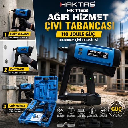 Haktaş HKT152 110J Ağır Hizmet Çivi Tabancası - Beton ve Sert Zemin İçin 30-180mm