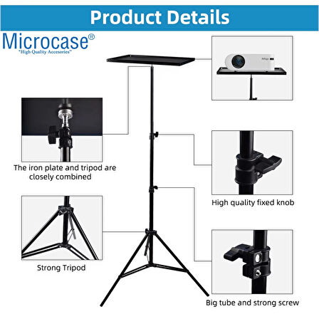 Microcase Sunum Projeksiyon Cihazı Notebook Vb için Çok Amaçlı Ayaklı Sehpa Stand Plastik + 2.1 MT Tripod - SİYAH AL5099