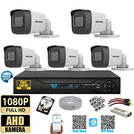 Hikvision 2 MP 5 Kameralı 500 GB HDD Tak Çalıştır  Kamera Seti