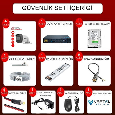 Hikvision 2 MP 4 Kameralı 500 GB HDD Tak Çalıştır  Kamera Seti