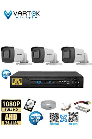 Hikvision 2 MP 3 Kameralı 500 GB HDD Tak Çalıştır  Kamera Seti
