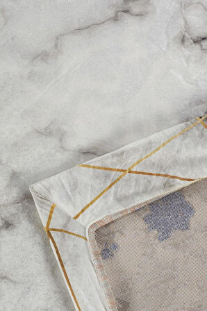 Modern Desenlerde Kadife Dokulu Lastikli Süngerli Kaymaz Yıkanabilir Halı Örtüsü