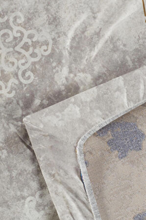 Modern Desenlerde Kadife Dokulu Lastikli Süngerli Kaymaz Yıkanabilir Halı Örtüsü