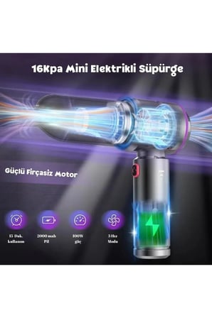 HL-121 Araç İçi Süpürge Şarjlı Taşınabilir Hafif Çantalı 16000Pa Vacuum Cleaner Vakum Ve Üfleme
