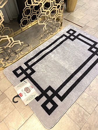 Lateks Taban S(70X110 - 70X50) Ikili Banyo Paspas Takımı Gri-siyah