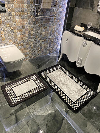 Lateks Taban Saçaksız (70X110 - 70X50) Ikili Banyo Paspas Takımı