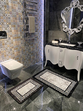 Lateks Taban Saçaksız (70X110 - 70X50) Ikili Banyo Paspas Takımı