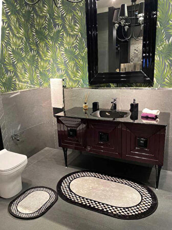 Lateks Taban Saçaksız (70X110 - 70X50) Ikili Banyo Paspas Takımı