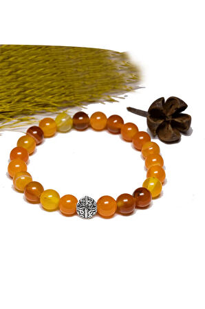 Sertifikalı Aaa Açık Turuncu Akik Taşı Bileklik - Gümüş Aparatlı