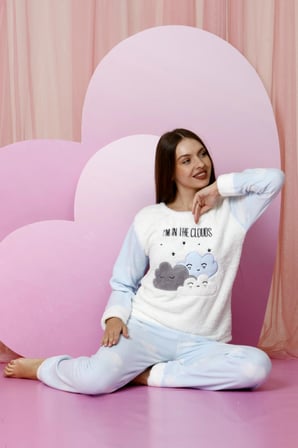 Nisanca Kışlık Peluş Polar Yılbaşı Temalı Kadın Pijama Takımı