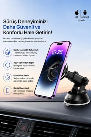 Araç Torpido Cam 360° Dönen MagSafe Telefon Tutucusu Manyetik Mıknatıslı Telefon Tutacağı Holder
