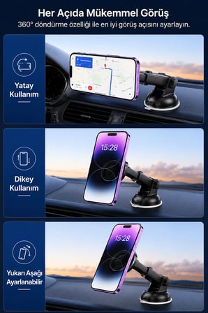 Araç Torpido Cam 360° Dönen MagSafe Telefon Tutucusu Manyetik Mıknatıslı Telefon Tutacağı Holder