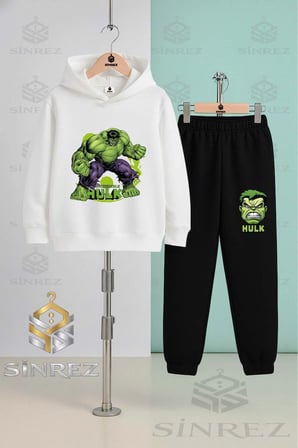 Çocuk Unısex HULK EL SIKAN YESIL TUVAL 3'Lü Kapşonlu Eşofman Takımı