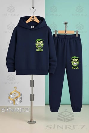 Çocuk Unısex HULK KAFA ALT UST LOGO 3'Lü Kapşonlu Eşofman Takımı