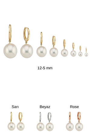 14 Ayar Altın Beyaz Doğal İnci Halka Küpe