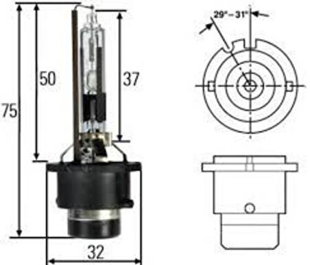 Hella 8GS007001151 Ampul Uzun Far 85V 35W D2R-Xenon P32D-3-Man Mercedes-Benz Scania Volvo 81259010109