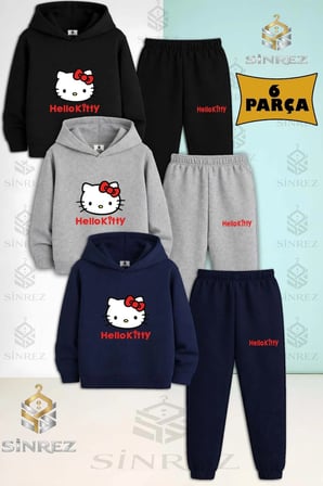 Çocuk Unısex HELLO KITTY KIRMIZI YAZILI 3'Lü Kapşonlu Eşofman Takımı