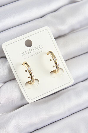 Xuping Zirkon Taşlı Oval Model Gold Renk Kadın Küpe
