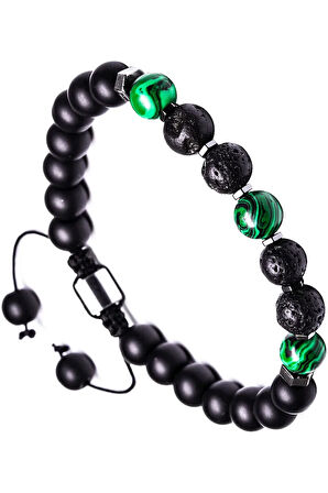 Sertifikalı Makrome Doğal Oniks Malahit Lav Taşı Bileklik