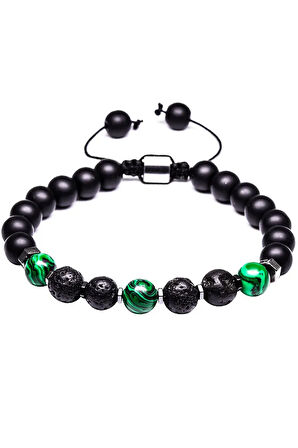 Sertifikalı Makrome Doğal Oniks Malahit Lav Taşı Bileklik