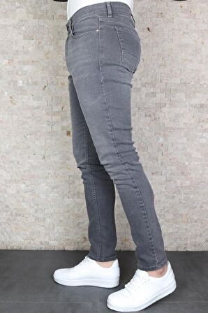 Erkek Koyu-Gri Slim Fit Dar Kesim Esnek Likralı Denim Jeans Kot Pantolon HLTVALGREY-K