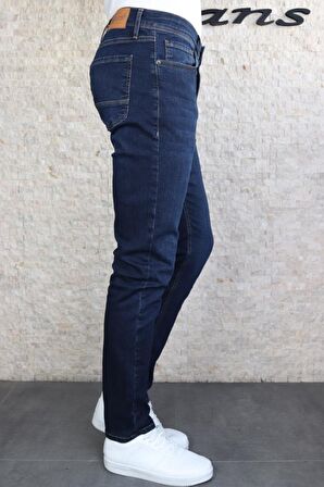 Hlt Erkek Koyu Mavi Slim Fit Dar Kesim Esnek Likralı Denim Jeans Kot Pantolon HLTHE001965