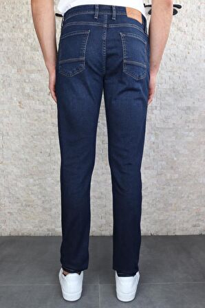 Hlt Erkek Koyu Mavi Slim Fit Dar Kesim Esnek Likralı Denim Jeans Kot Pantolon HLTHE001965