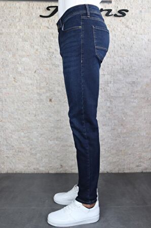 Hlt Erkek Koyu Mavi Slim Fit Dar Kesim Esnek Likralı Denim Jeans Kot Pantolon HLTHE001965