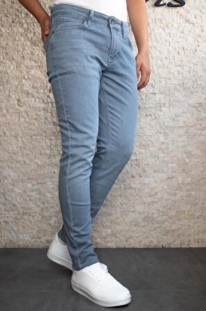 Erkek Mavi Slim Fit Likralı Esnek Taşlamalı Kot Pantolon HLTHE001941