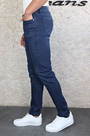 Erkek Lacivert Slim Fit Licralı Esnek Taşlamalı Kot Pantolon 842Hltvalblue HLT00842