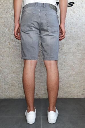 Erkek Taşlamalı Rahat Kesim Esnek Likralı Gri Kot Jean Şort HLT1961