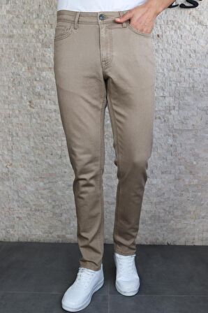 HLT JEANS Erkek Bej Slim Fit Esnek Likralı Kot Jeans Pantolon HLTHE001966