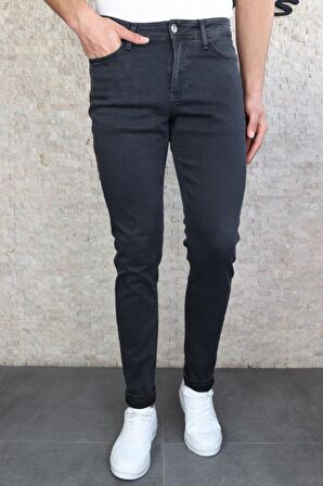 HLT JEANS  Erkek Antrasit Slim Fit Dar Kesim Esnek Likralı Denim Jeans Kot Pantolon HLTHE001967