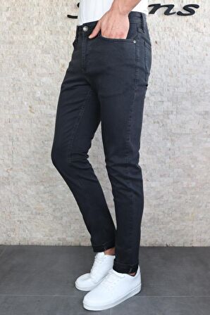 HLT JEANS  Erkek Antrasit Slim Fit Dar Kesim Esnek Likralı Denim Jeans Kot Pantolon HLTHE001967