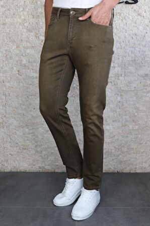 HLT JEANS Erkek Camel Haki Slim Fit Dar Kesim Esnek Likralı Denim Jeans Kot Pantolon HLTHE001970