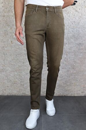 HLT JEANS Erkek Camel Haki Slim Fit Dar Kesim Esnek Likralı Denim Jeans Kot Pantolon HLTHE001970