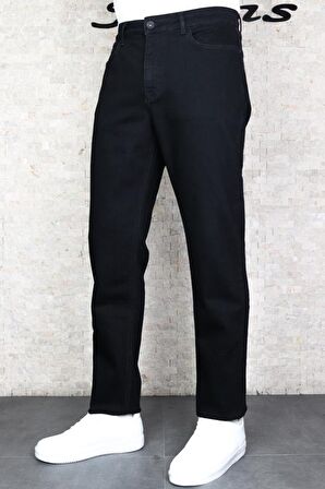 Erkek Siyah Regular Boru Paça Fit  Esnek Likralı Denim Jeans Kot Pantolon YENİHLTHE001973
